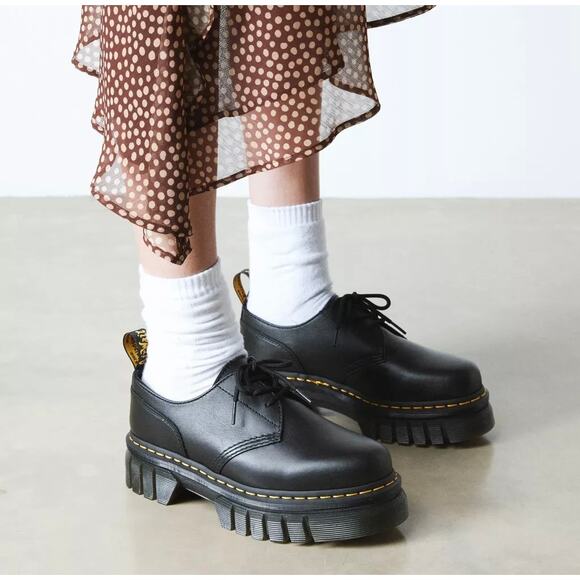 Dr. Martens Audrick 3-Eye Platform Shoes Black Leather UK 7 US 9 Chunky Sole EUC - Picture 2 of 16